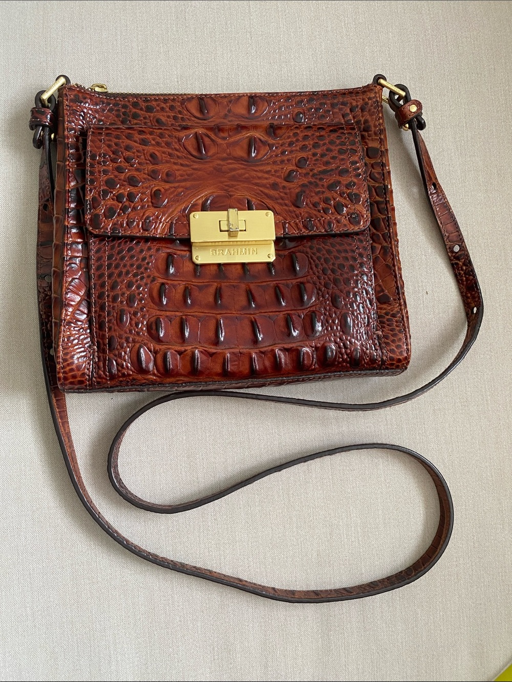 BRAHMIN. Mimosa Pecan Melbourne Crossbody Brahmin Bag pristine condition